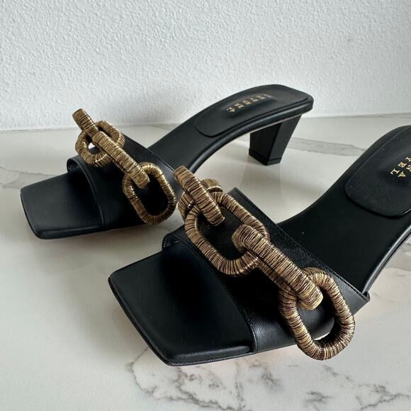 Serena Uziyel Catena Black & Gold Mid-Heel Sandal Size 38 - Picture 6 of 6